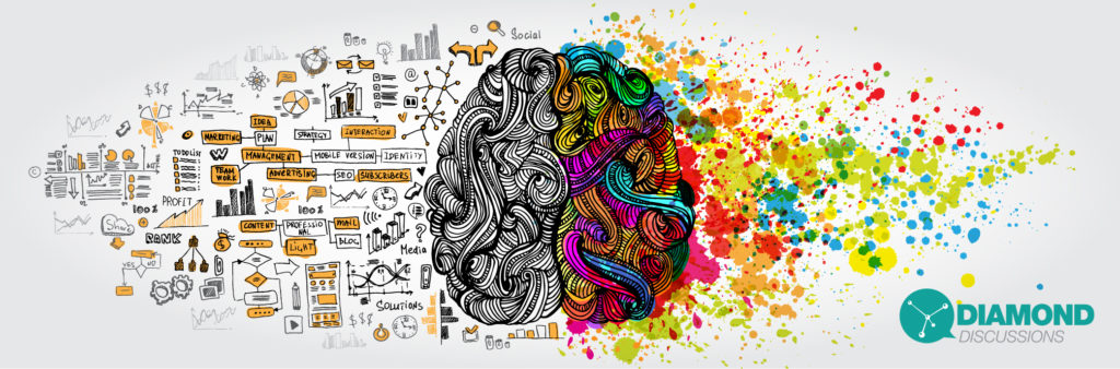 header image of a creative brain depicting different functions illustrating the process of brainstorming for a Diamond Discussion