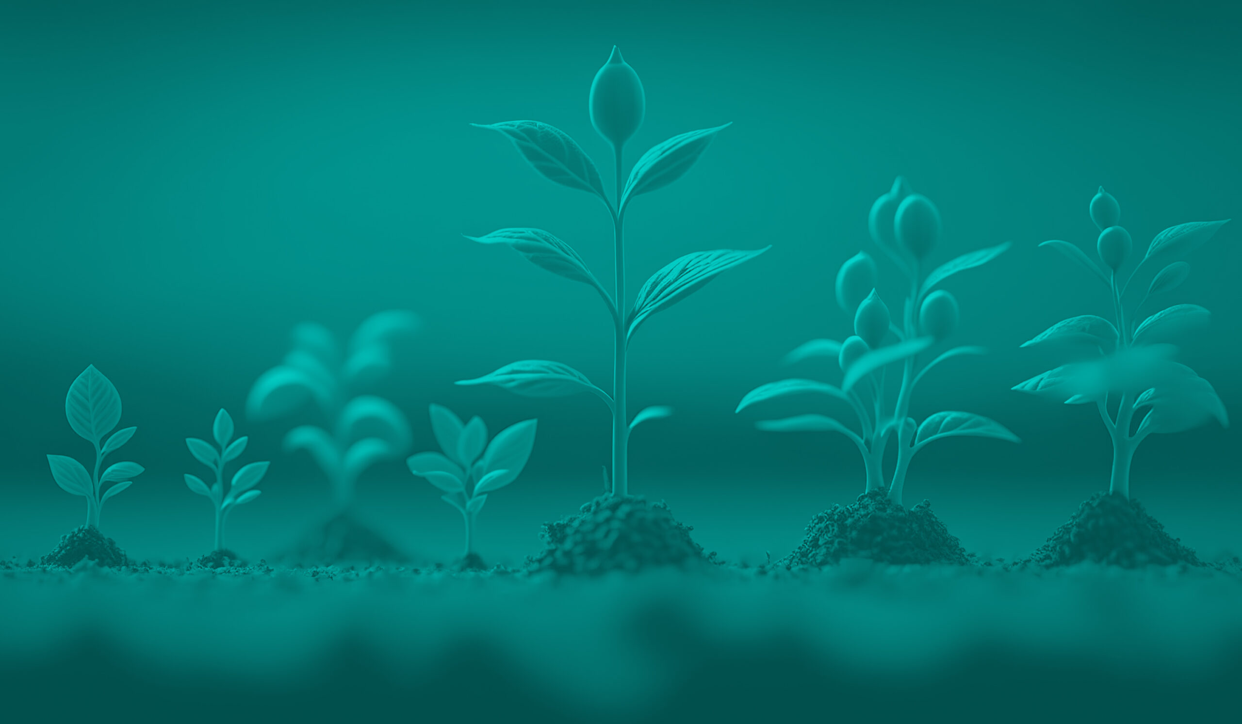 Blog feature image consisting of plants in a row growing at various intervals abstractly representing growth and nurturing from a customer service representative