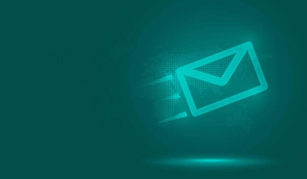 Illustration of an email icon flying through space