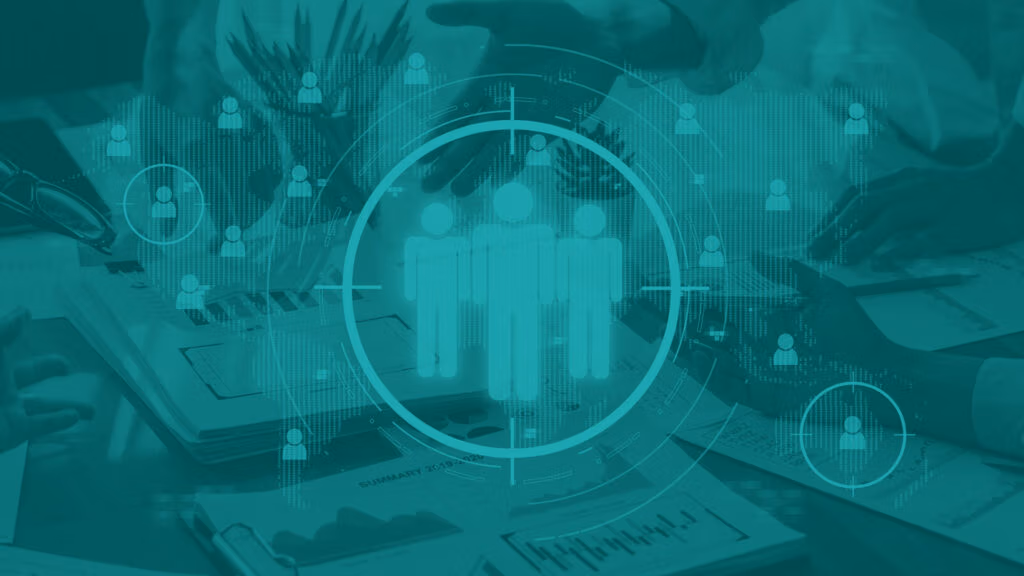 Graphic concept of a targeted audience with featured people group over a target and other people symbols smaller in background